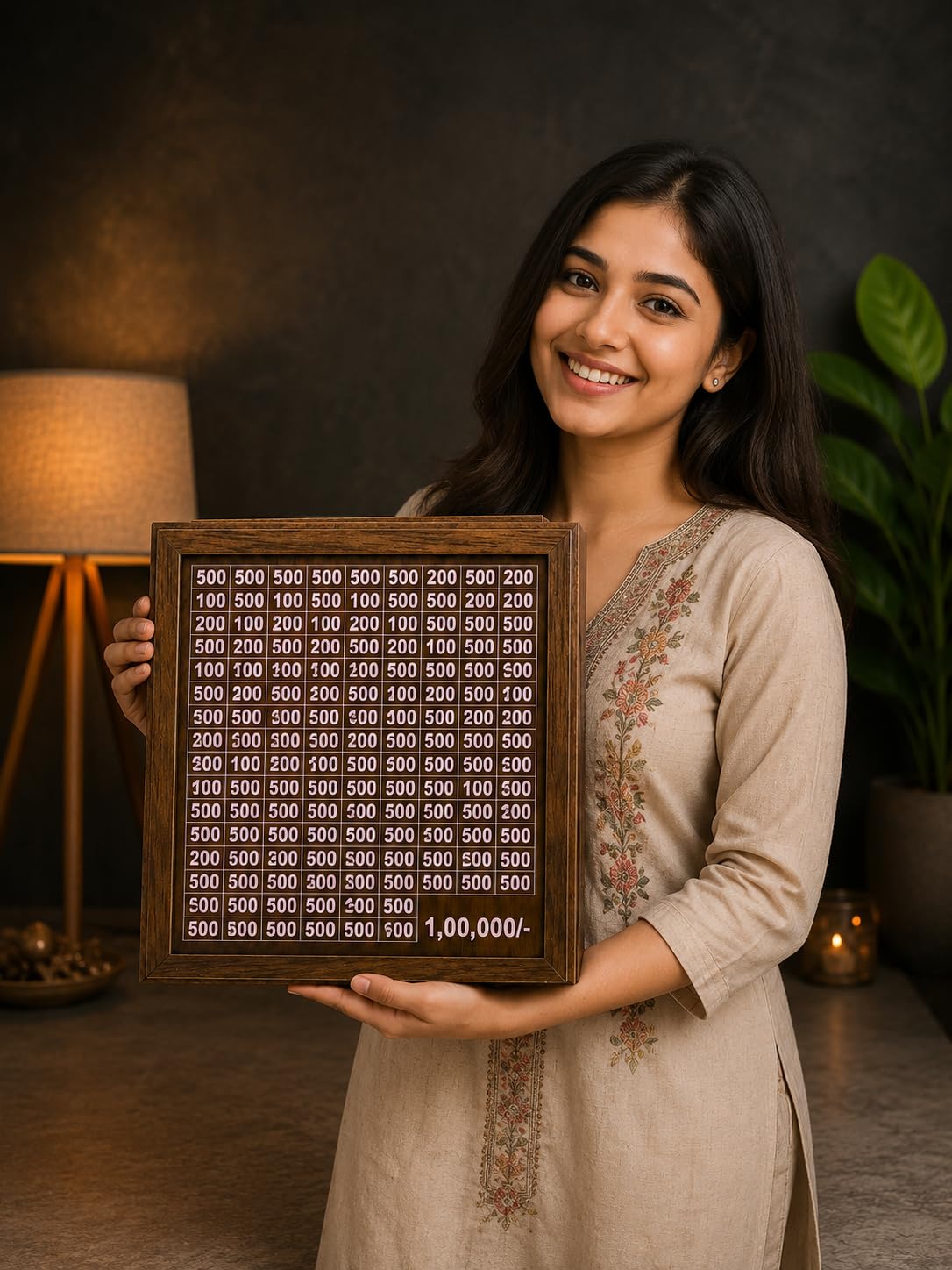 Money Saving Box for Kids and Adults | Wooden Money Bank with Lock | Big Size Piggy Bank 2 Lakh Target | 1 Lakh Saving Box with Numbers | Undiyal Hundi Pig (Brown)