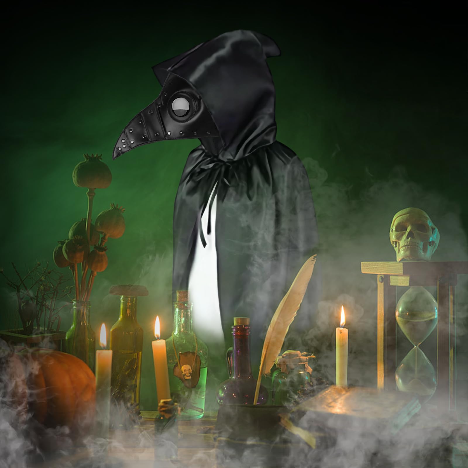 Lifreer Plague Doctor Mask Halloween Plague Costume Accessories Steampunk Long Nose Bird Beak, Black B - Image 3