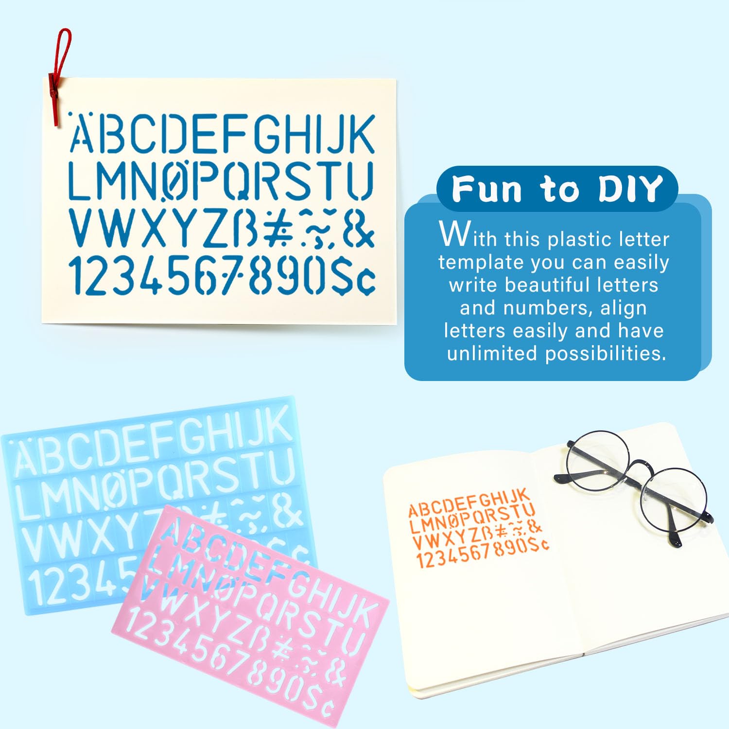 4 Piezas plantillas letra de plástico para lettering, letras reutilizables para manualidades