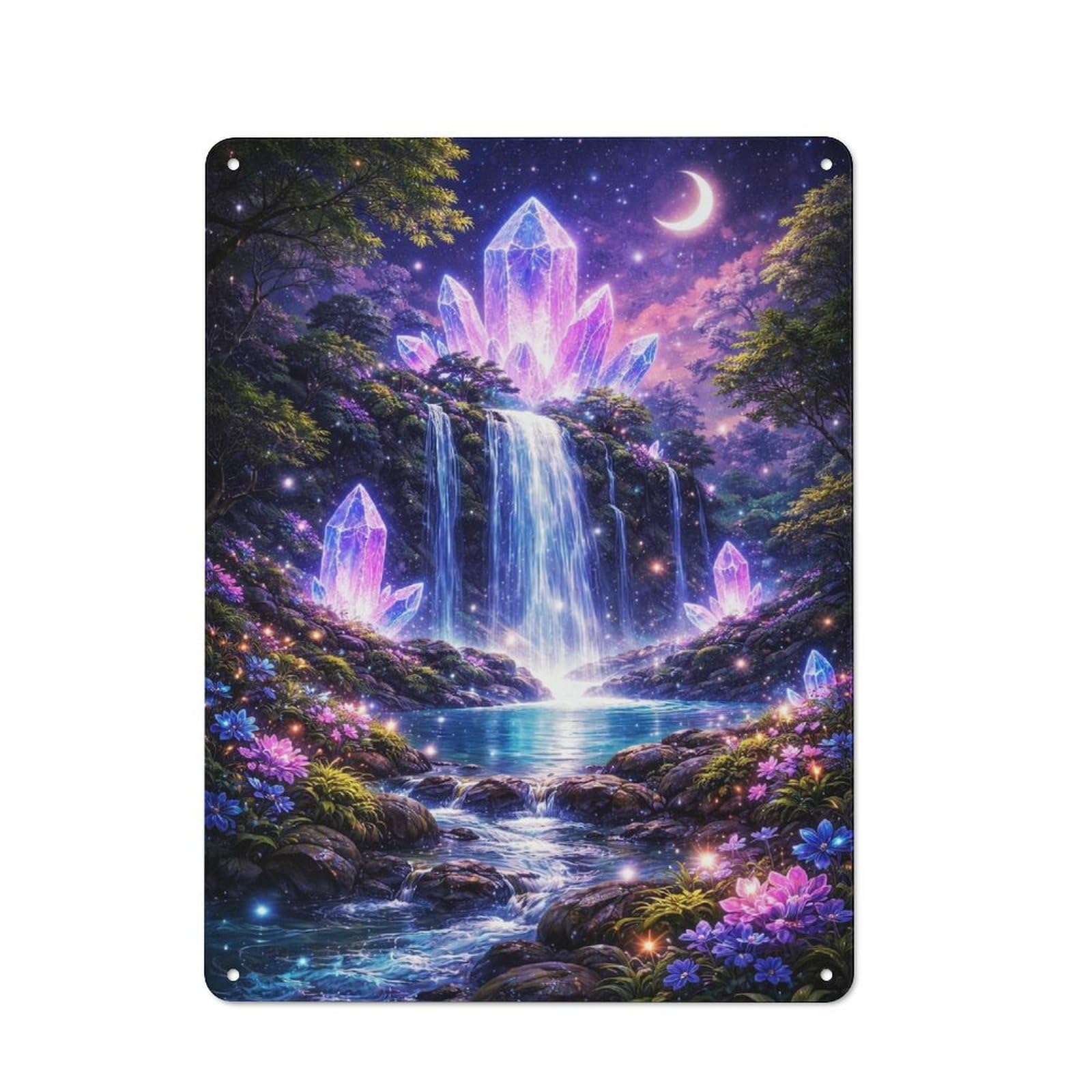 Junmoney Style-23 Enchanted Crystal Waterfall At Night Barn Style Metal Wall Decor 40X30cm, Country Metal Sign For Kitchen, Cottage, Porch Or Garden Room