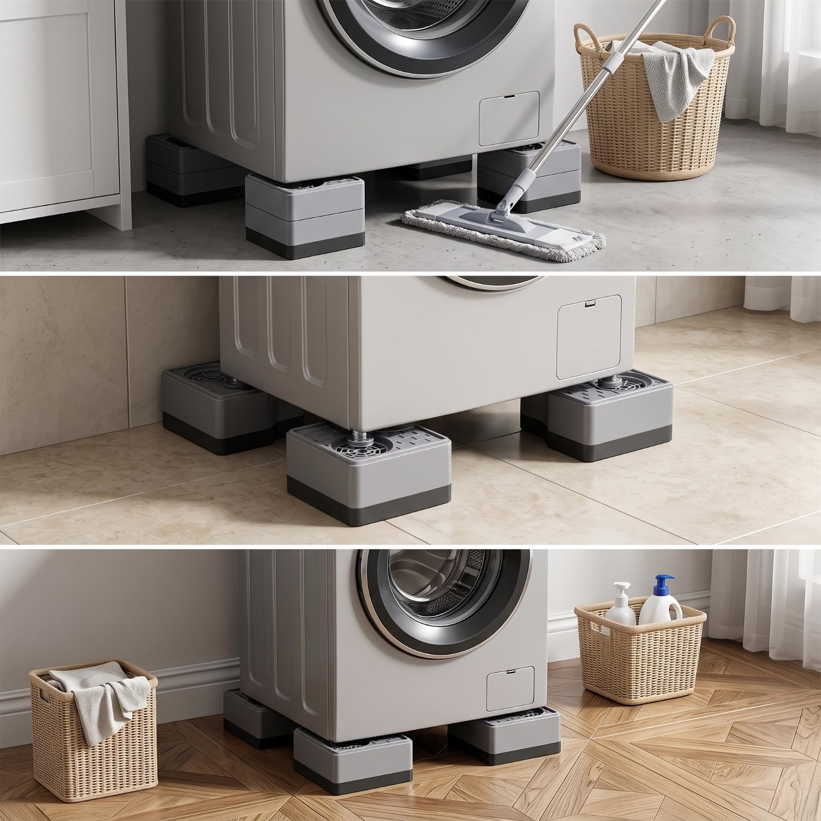 Almohadilla Base para Lavadora Soporte Elevador Amortiguador Antirruido Estabilizadora Protector de Suelo Goma y Plástico Resistentes Adecuada para, 8 Cm