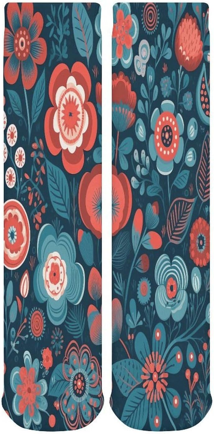 Blue Flower Pattern Crew Socks Soft Thermal Socks | Socks for Men Women-Casual Wicking,High Stocking for Sports Running-Long Thin Tube Sports Breathable