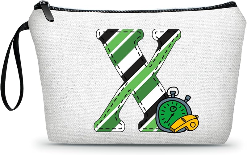 Necessaire de maquiagem ARIOSEY com estampa de futebol, lona, zíper e alça lateral – Modelo X