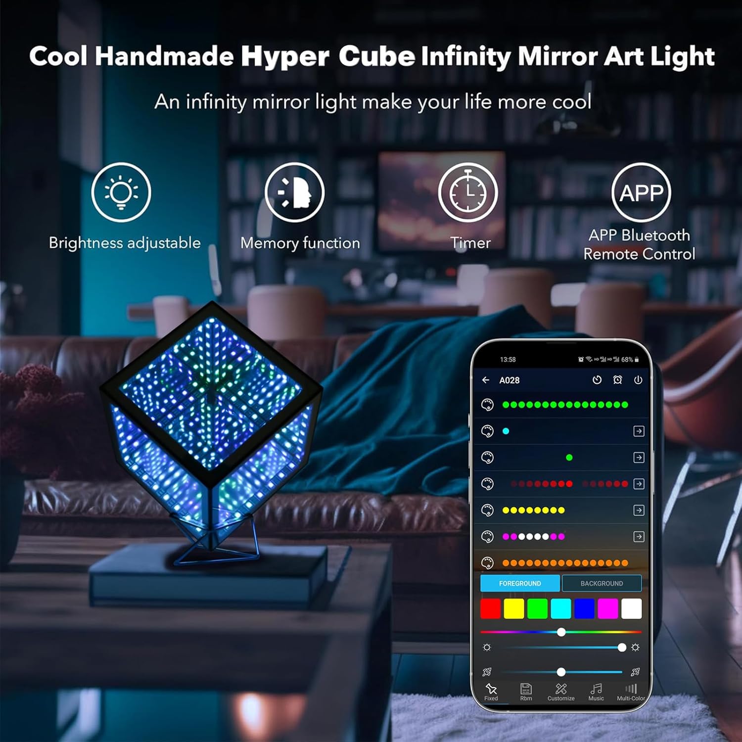Infinity Hyper Cube LED Light LED Controller with Stand, Controller & Sound & App Reactive Table Lamp - Cool & Creative Multicolor Decorative Mirror Art Desk Night Light (Small 4Inchs)
