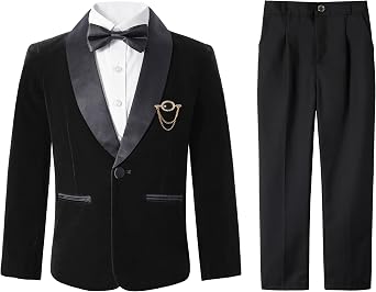 LOLANTA Boys Velvet Suit 4 Piece Slim Fit Tuxedo Formal Ring Bearer Outfit
