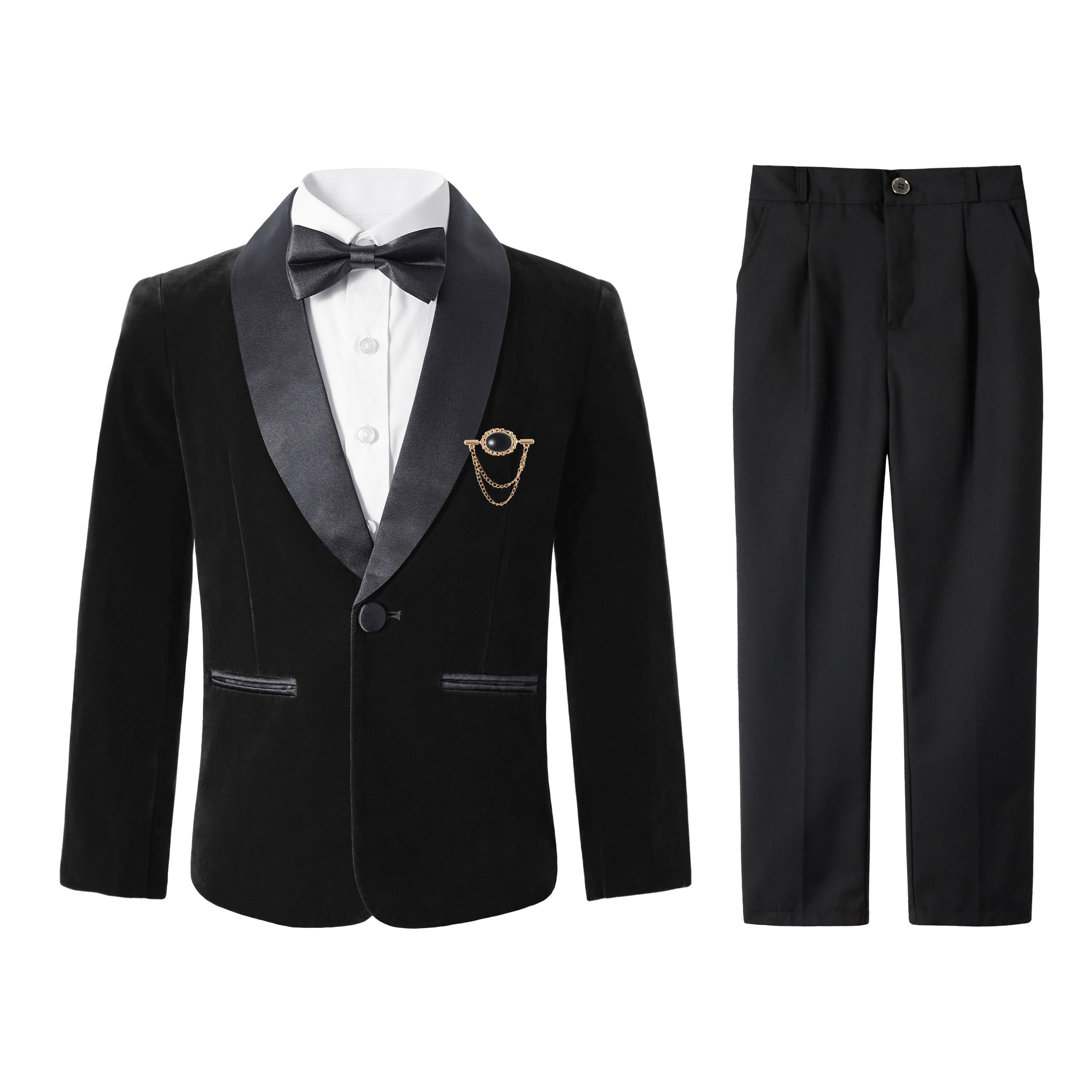 LOLANTA Abito di Velluto per Bambino, Set Formale in 4 Pezzi per Cerimonie, Matrimoni e Balli di Fine Anno con Blazer, Pantaloni, Camicia e Papillon