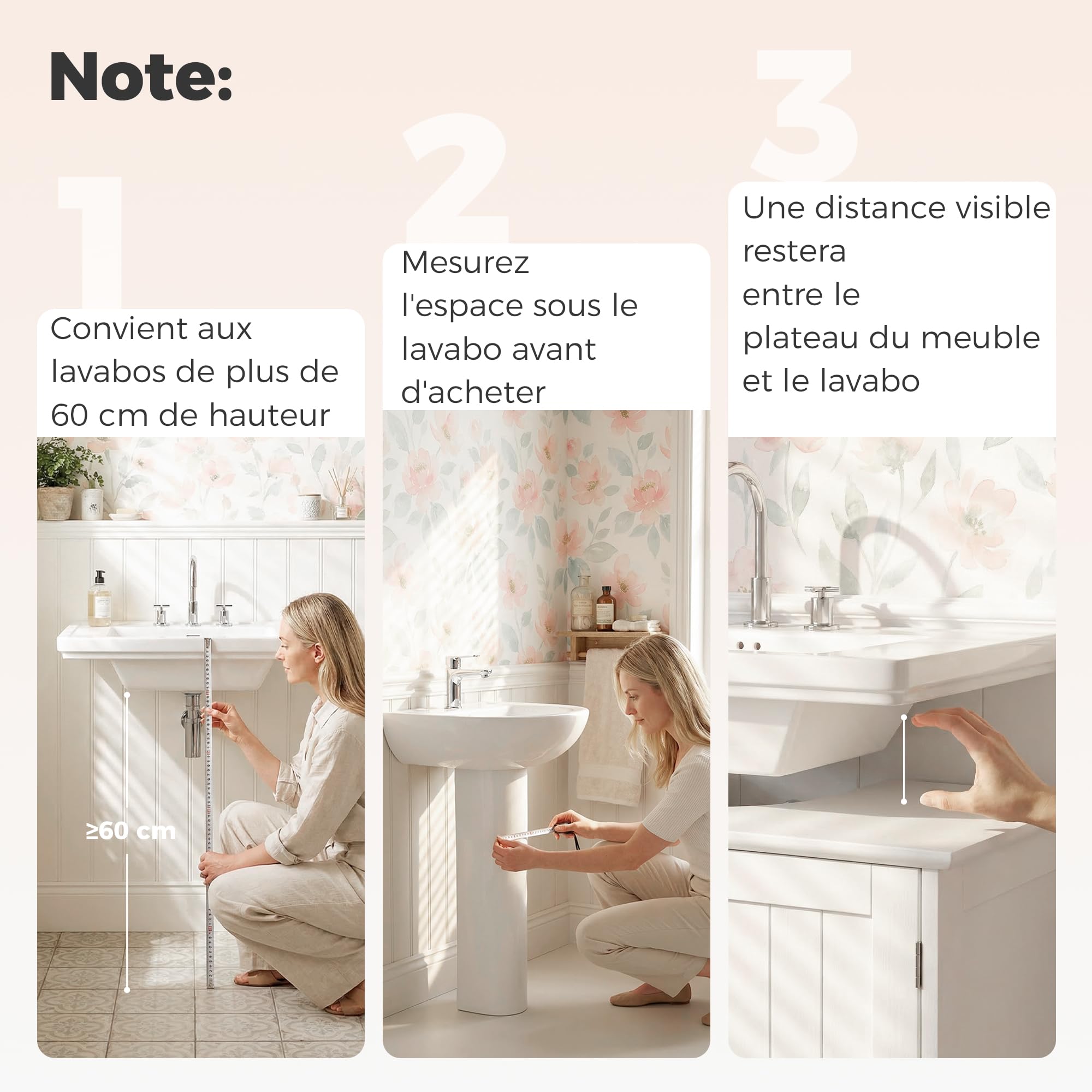 kleankin Meuble Salle de Bain sous lavabo - Meuble sous-Vasque - Placard 2 Portes avec étagère - dim. 60L x 30l x 60H cm - en Bois Blanc
