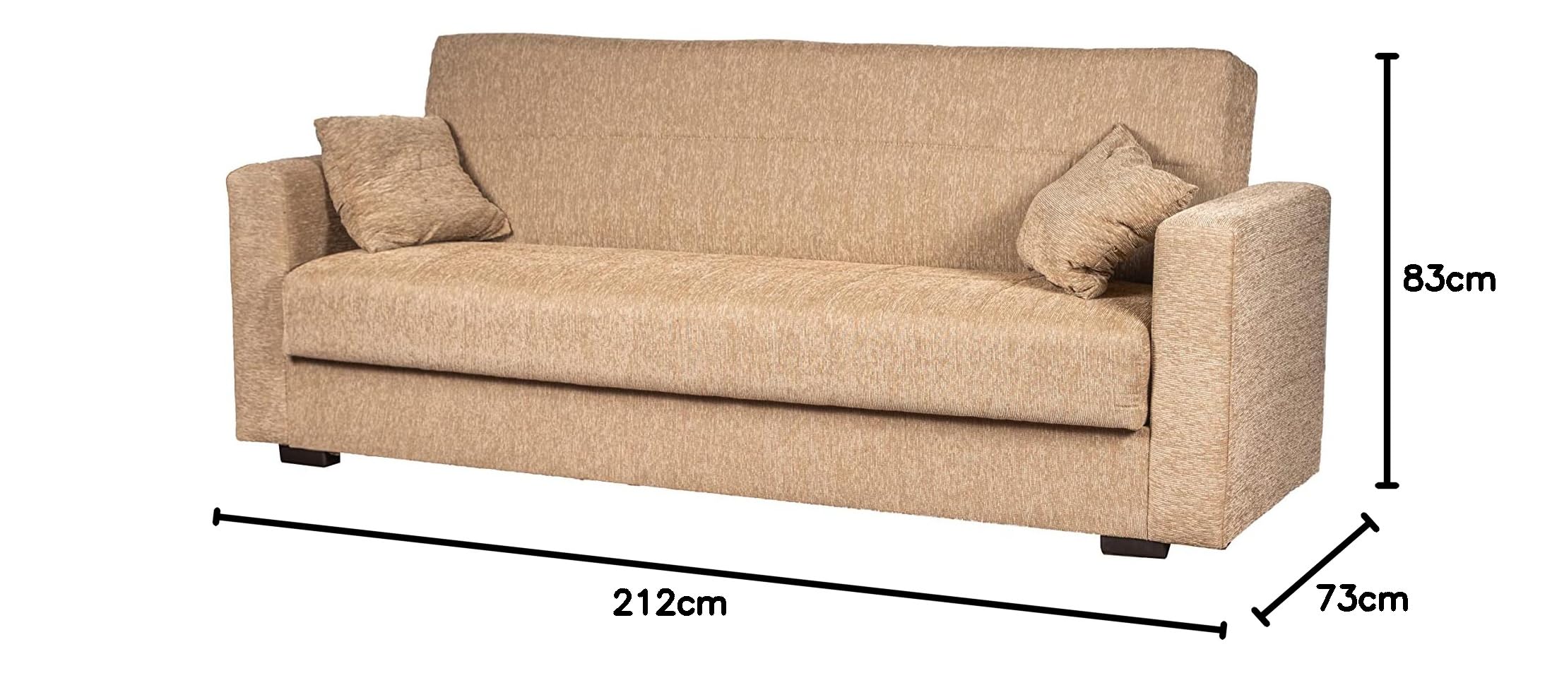 Arredo Stock Divano letto 3 posti tessuto beige, 212x83x73 cm