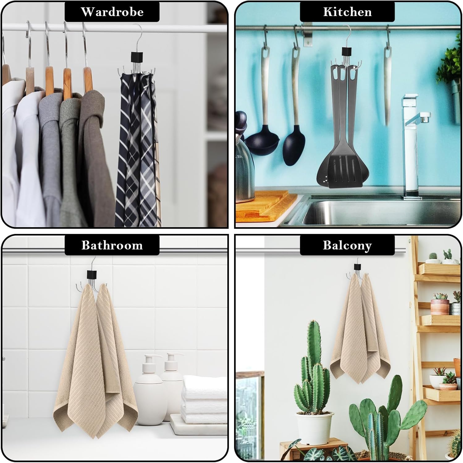 2PCS Belt Hanger 360° Rotatable Closet Belt Organizers for Space Saving Versatile Swivel Tie Hanger Belt Rack with 6 Hooks Closet Accessories for Tie, Bra, Tank Top