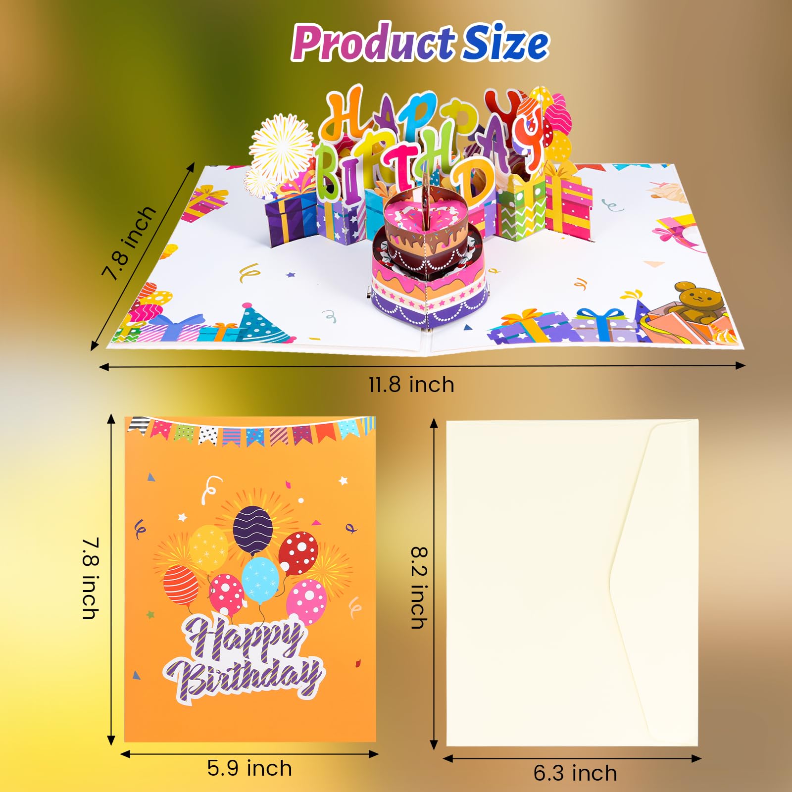 Musical Birthday Cards3D PopUp Cards Blowable LED Light Candle Cake Music Happy Birthday Card Postcards Greeting Cards for Women Man Mom Wife Husband Boy Girl Friend Kids product thumbnail 6