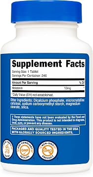 Nutricost Melatonin 10mg, 240 Tablets - 10mg Per Serving, Non-GMO, Gluten Free