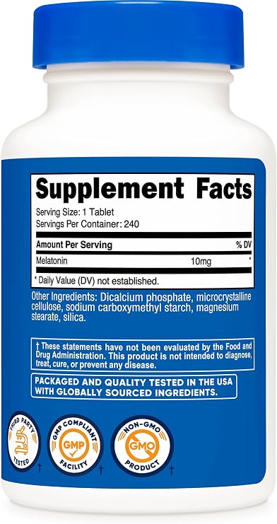 Nutricost Melatonin 10mg, 240 Tablets - 10mg Per Serving, Non-GMO, Gluten Free