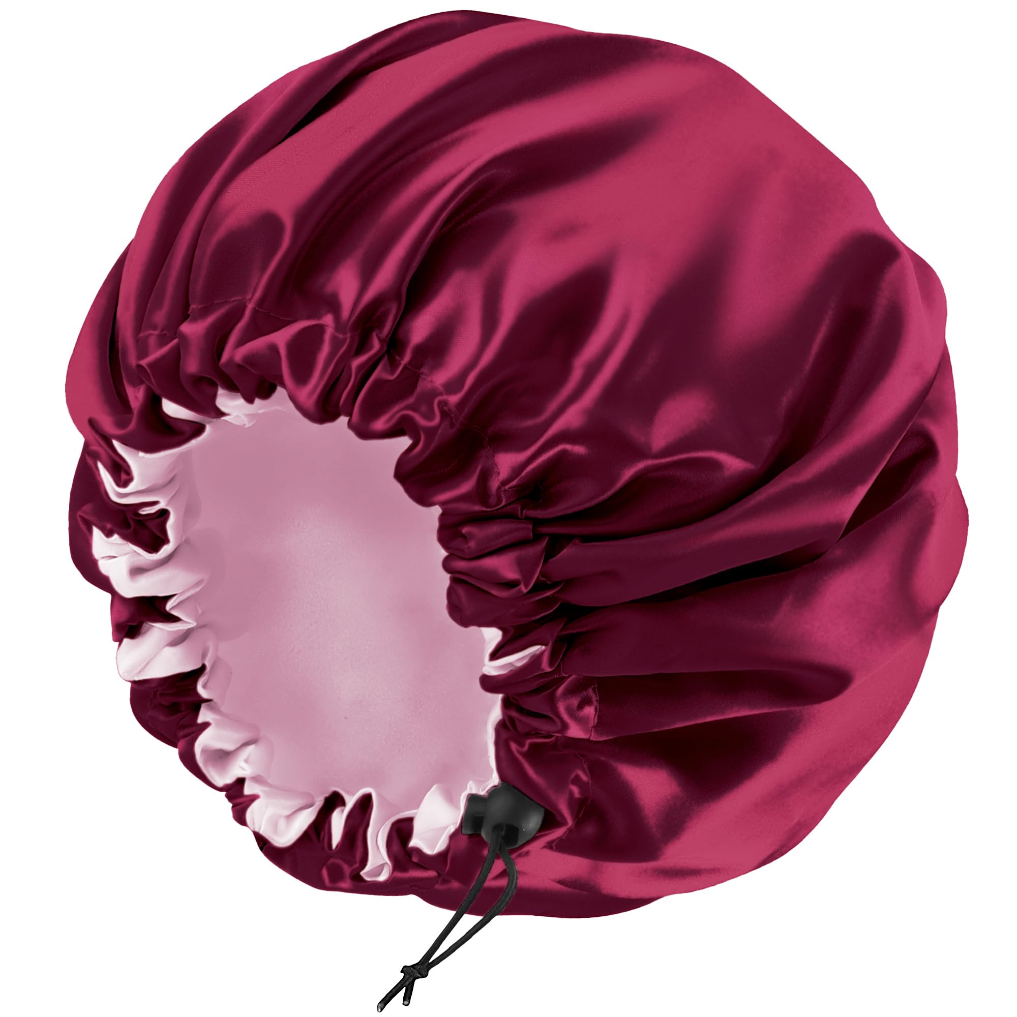 Edoneery Women's Satin Silk Bonnet for Curly Hair, Large Double-Layer Adjustable Wine Red