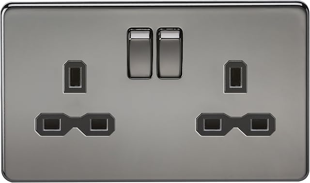 Knightsbridge SFR9000BN Twin Screwless 13A 2G Dp Switched Socket Nickel with Black Insert, 230 V