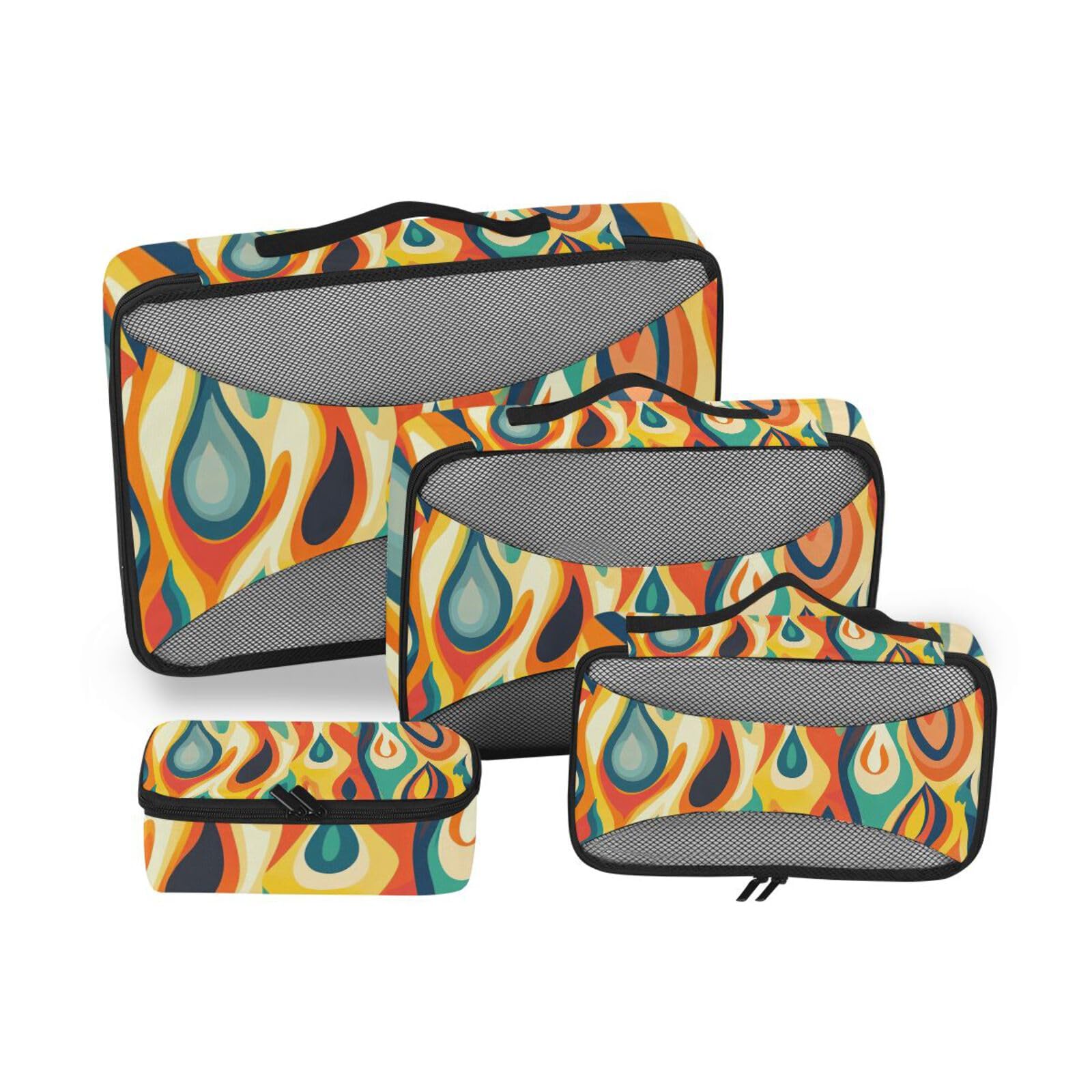 Set di 4 cubi organizer da viaggio in rete con gocce di pioggia astratte espandibili