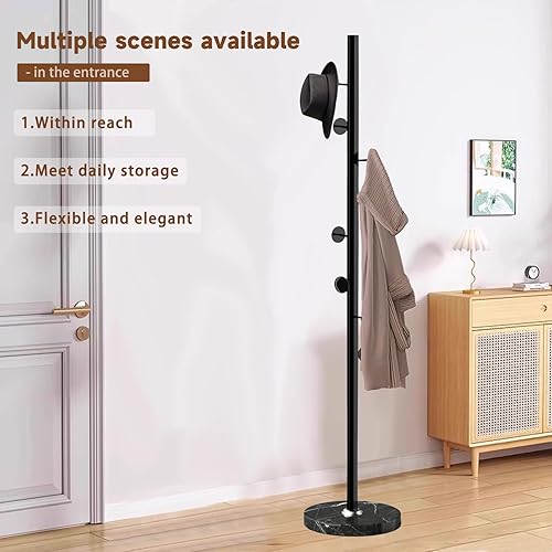 Miniatura 5 de Perchero de metal independiente, resistente perchero con base de mármol natural, perchero para sombreros de árbol para entrada, pasillo, dormitorio