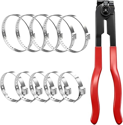Pinza de Abrazadera de Bota CV con 10 Piezas de Bandas de Engaste de Acero Inoxidable 304, 5 Piezas Pequeñas y 5 Piezas Grandes, Universales y