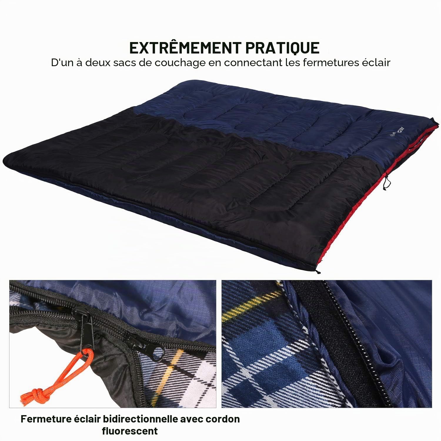 REDCAMP Sac de Couchage en Flanelle de Coton pour Camping, 3 Saisons, Chaud et Confortable, pour Adulte, enveloppe avec Rembourrage de 2/3/4 LB