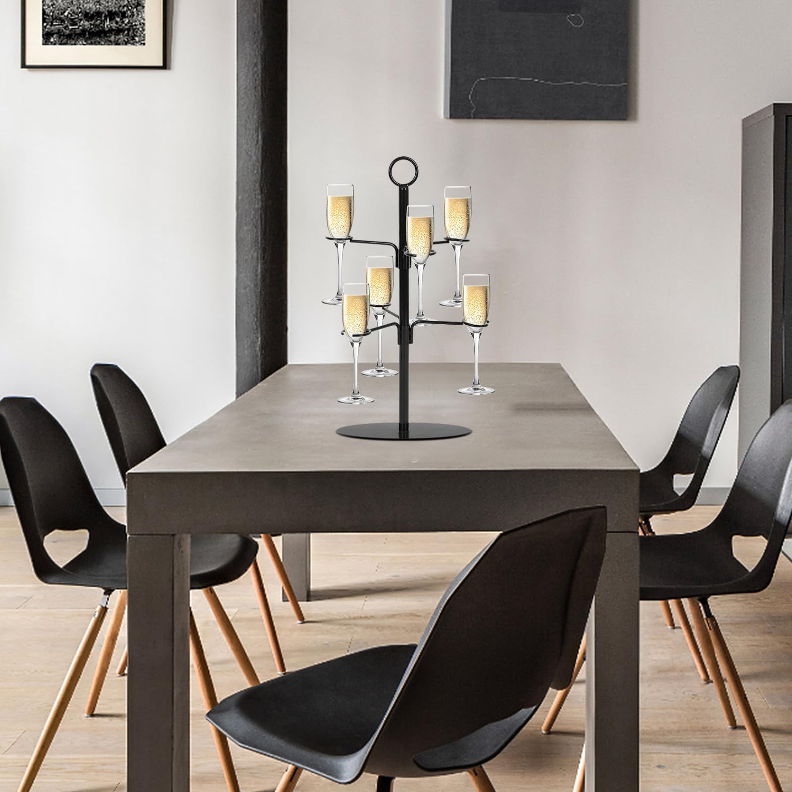 Getränke Tower,Cocktail-Baumständer Metall Servierbaum für Cocktails,6 Gläser Weinglashalter für Cocktail, Martini, Champagner (Schwarz 2 Etagen)