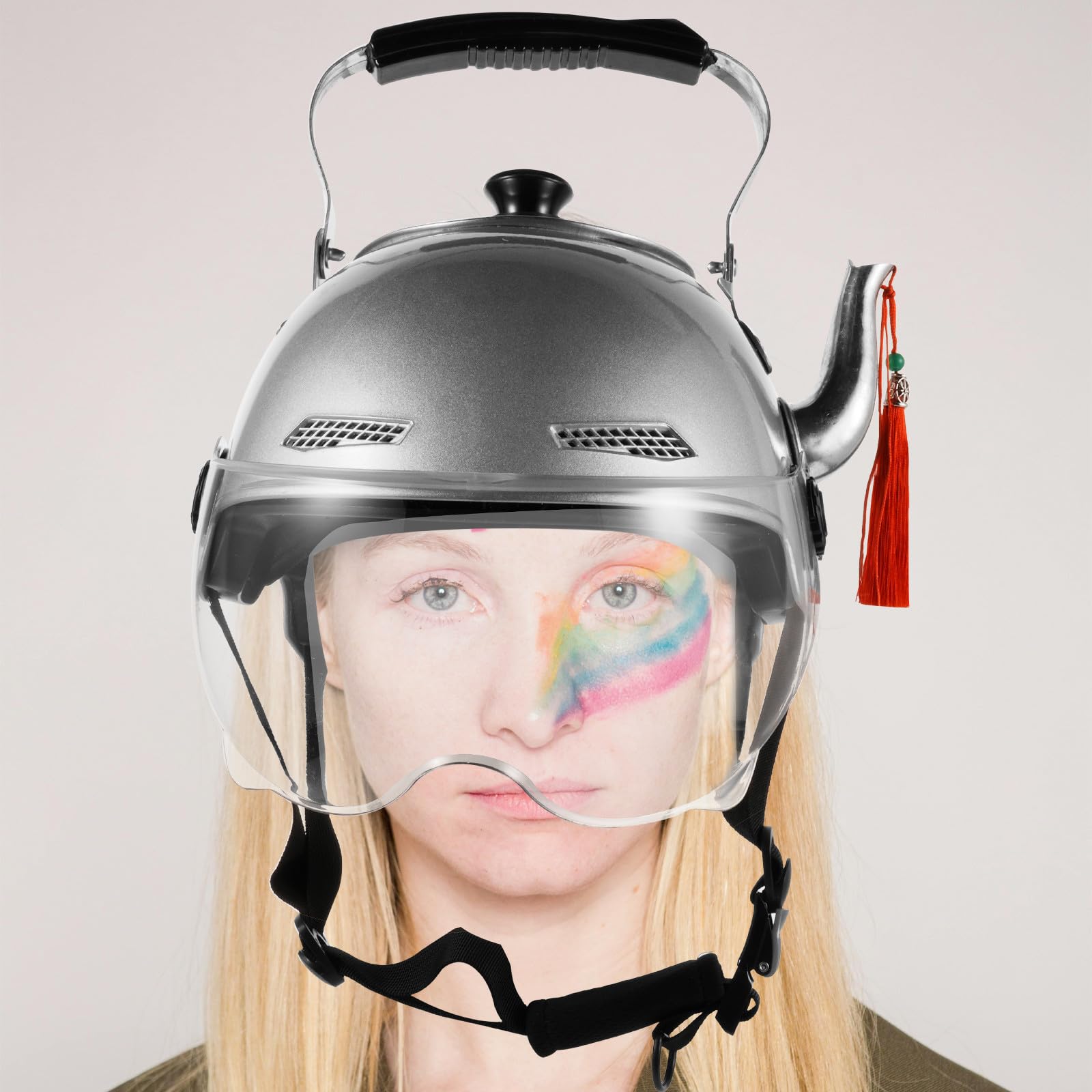 GALPADA Sombrero Divertido Forma de Tetera para Adultos, Casco Creativo de Abs y Acero Inoxidable, Accesorio Fotográfico para Creadores de Contenido y Festivales de Música