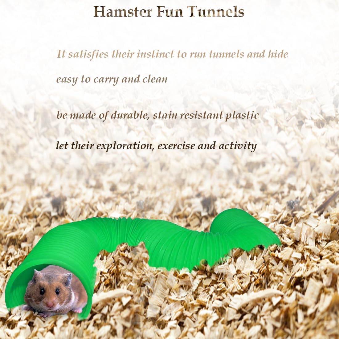 PINVNBY Plastic Tunnel for Hamster,2 PCS Guinea Pigs Tunnels with 19 PCS Chew Toy Collapsible Ferret Hideout Tubes Small Animals Cage Accessories for Hamsters Mouse Rat Gerbils Rats Mice(Green) image 4