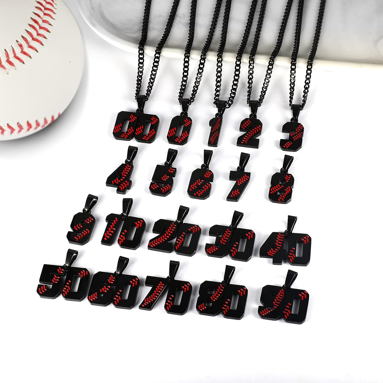 Hatti Doris Baseball Number Necklace for Men 00-99 - Jersey Number Necklace with Stainless Steel Gold Plated Chain & Baseball Charm Pendant