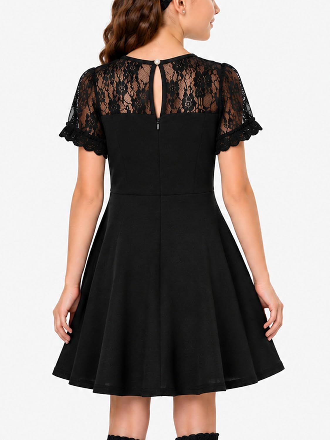 Girls Lace Formal Dress Puff Sleeve A Line Party Special Occasion