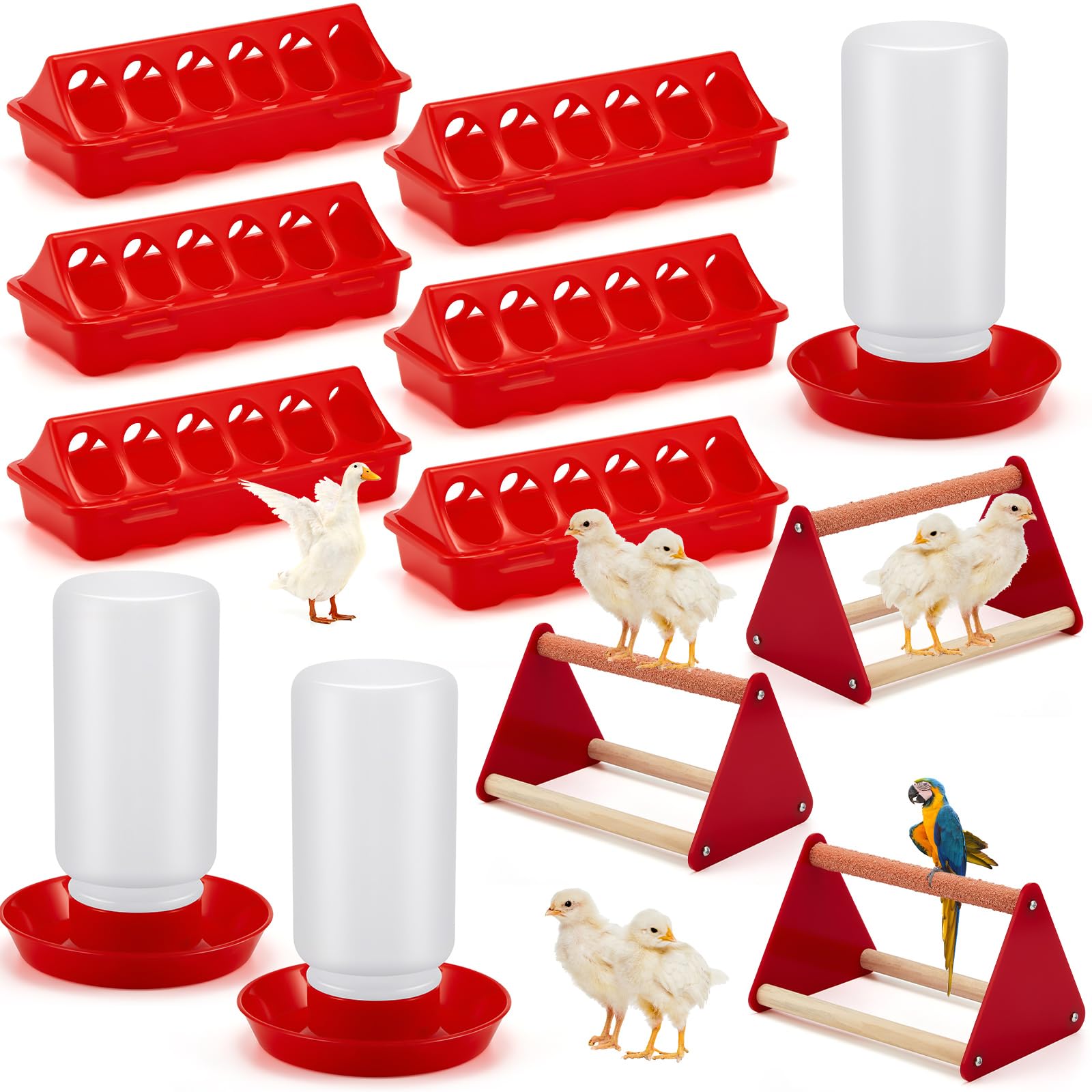 Patelai 7 Pcs Chick Feeder and Waterer Kit Feeding Supplies with Mini Perch Chicken Starter Kit for Coop and Brooder for Small Poultry Ducks Quail
