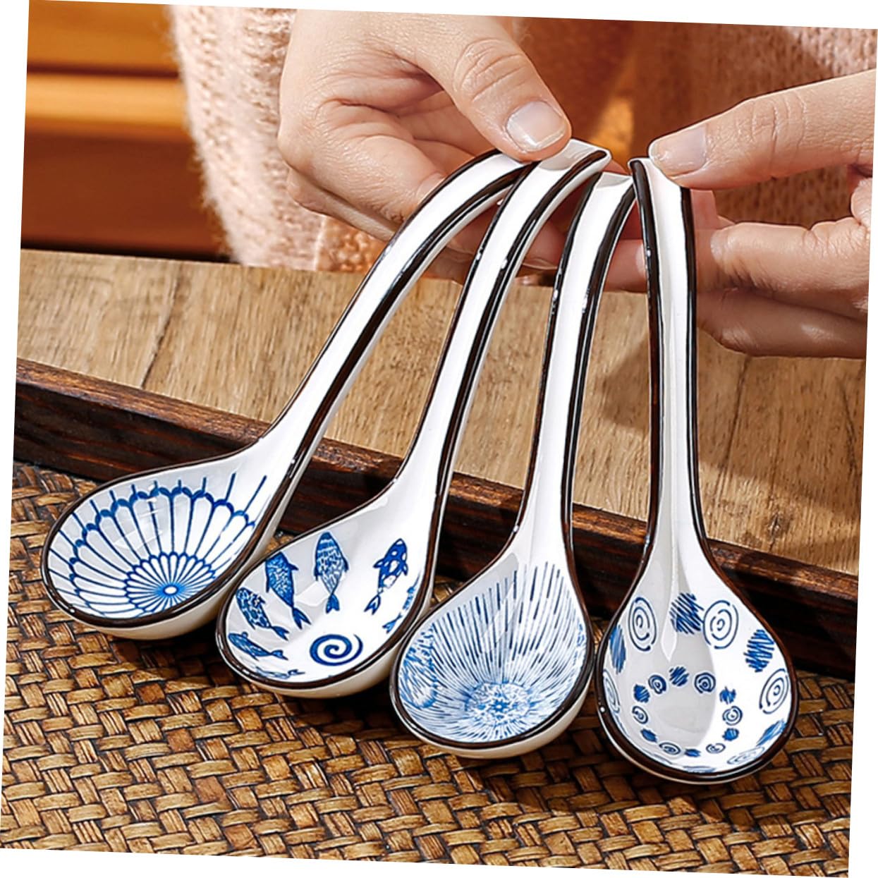 Uonlytech 6stücke Keramiklöffel mit Großen Asiatischen Suppenlöffeln und Reislöffeln Keramik-suppenlöffel mit Paddelfunktion für Ramen Suppenlöffel mit Ergonomischem Griff
