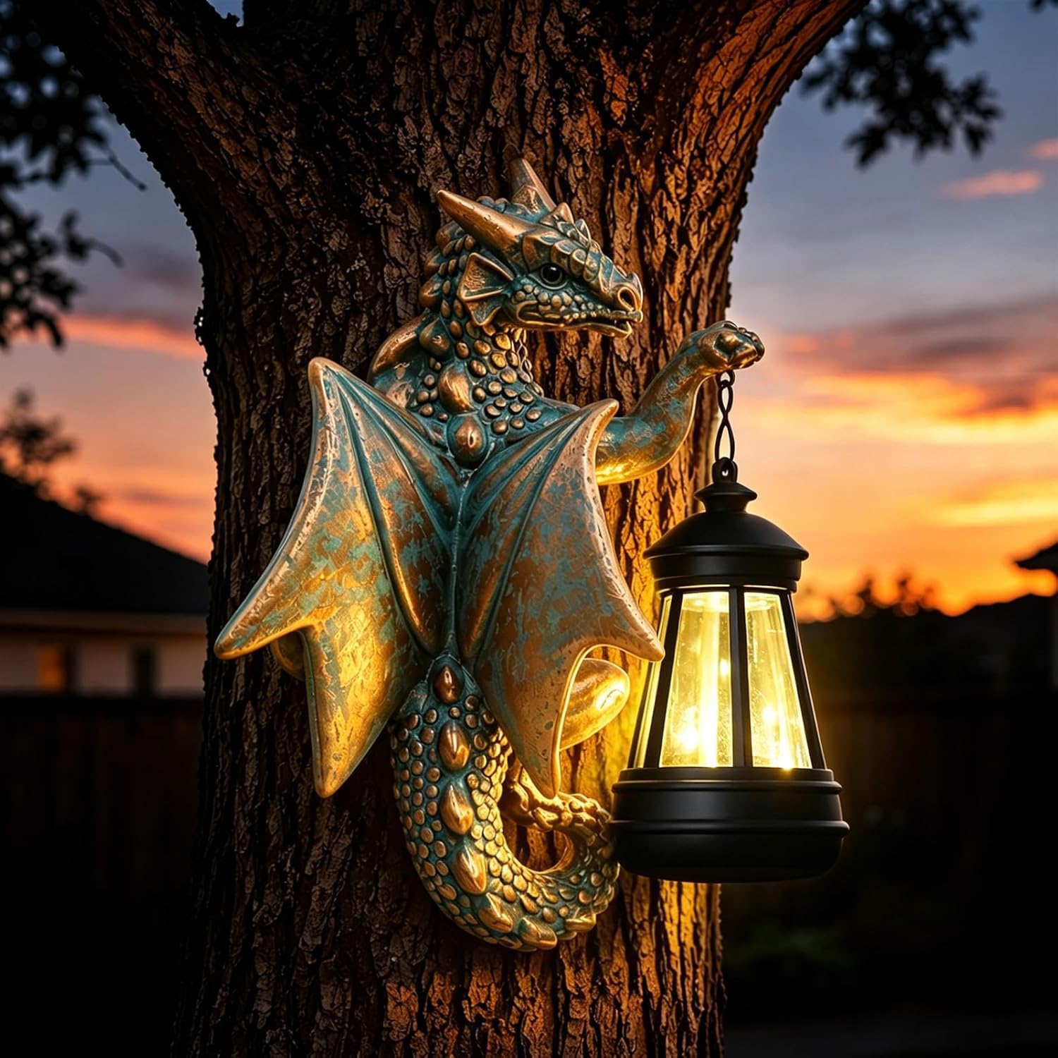 Yeomoo Dragon Solaire Suspendu avec éclairage LED pour Jardin extérieur
