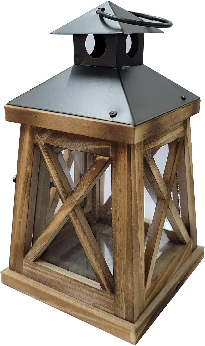 Vintage Wooden Decorative Lantern Castle Candle Holder Rustic Farmhouse Wedding Centerpiece Lantern for Table Mantle Wall Hanging Display Party Home Decor Indoor Outdoor X'Mas (Log Color)