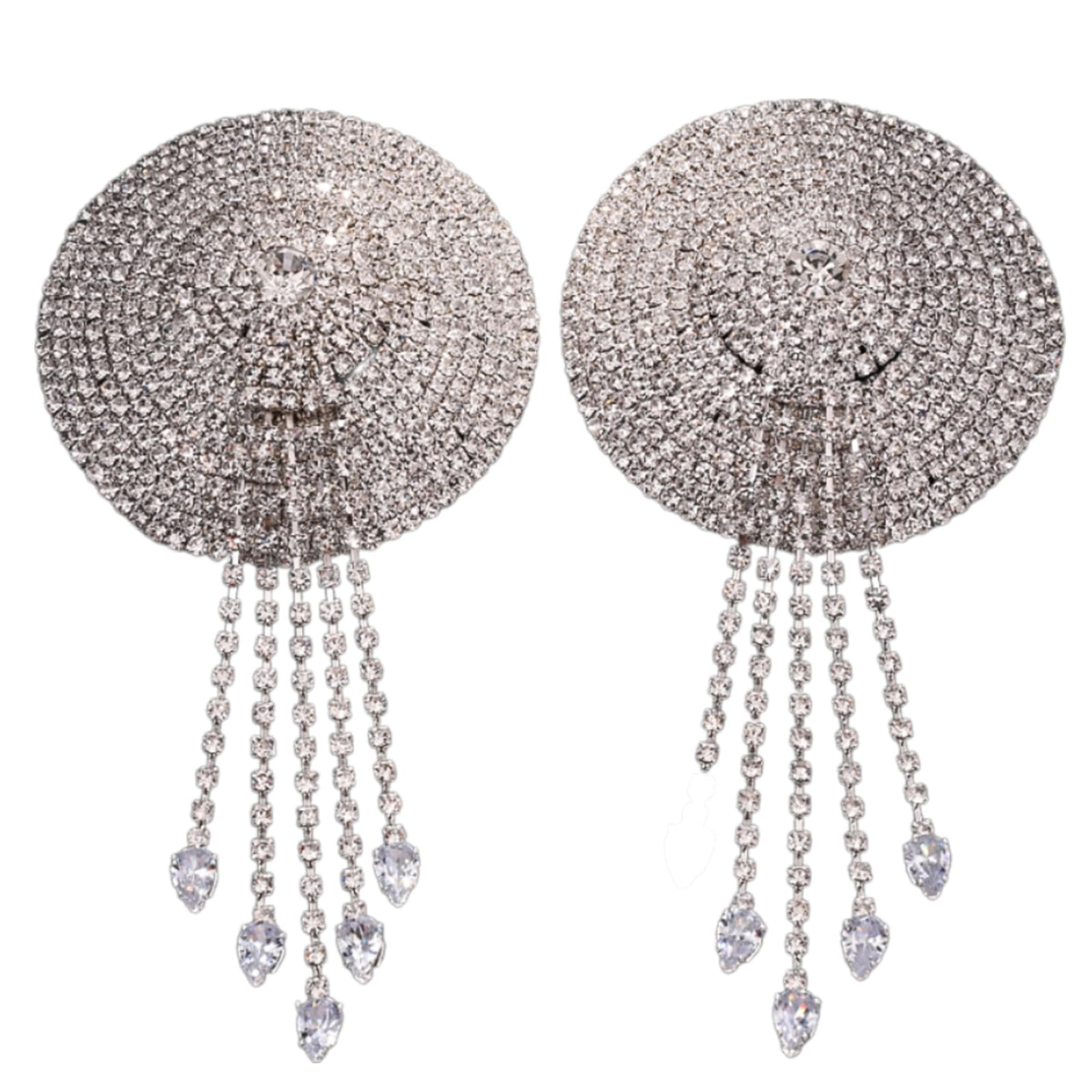 Maxtonser Sparkling Rhinestones Tassels Breast Petals Body Chain for Women Raves Party Adhesive Nipple Covers Body Jewelry Pasties
