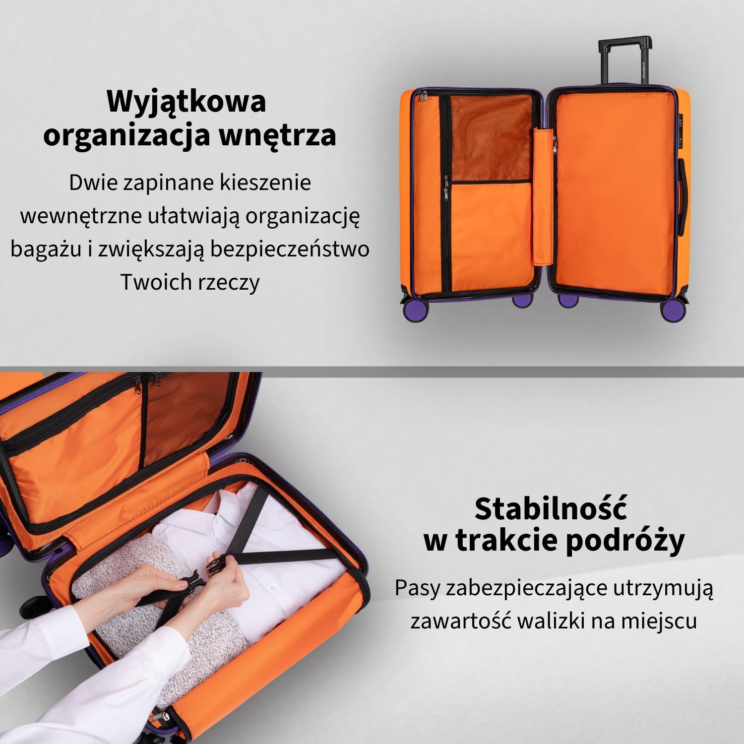 ETERNITIVE Walizka Średnia M 60L – Twarda Walizka Podróżna 41,5 x 64,5 x 25 cm, Lekka 3,6 kg, 4 Kółka 360°, TSA, Pomarańczowa