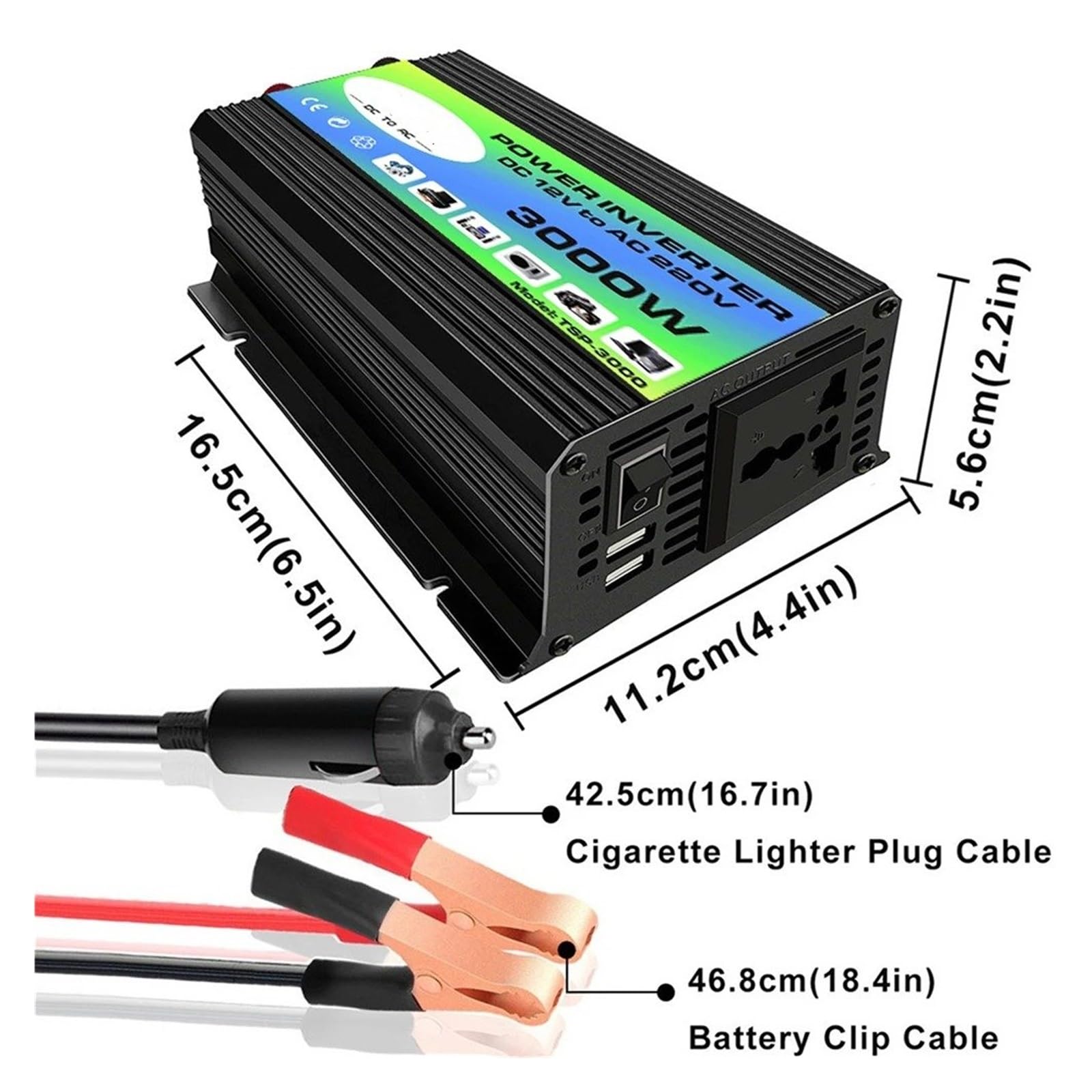 Convertidor 600 W CC A CA 12 V220 V/110 V/230 V Portátil para Coche Cargador Adaptador Transformador Accesorios para El Hogar Portátil(Black 12v to 110V)
