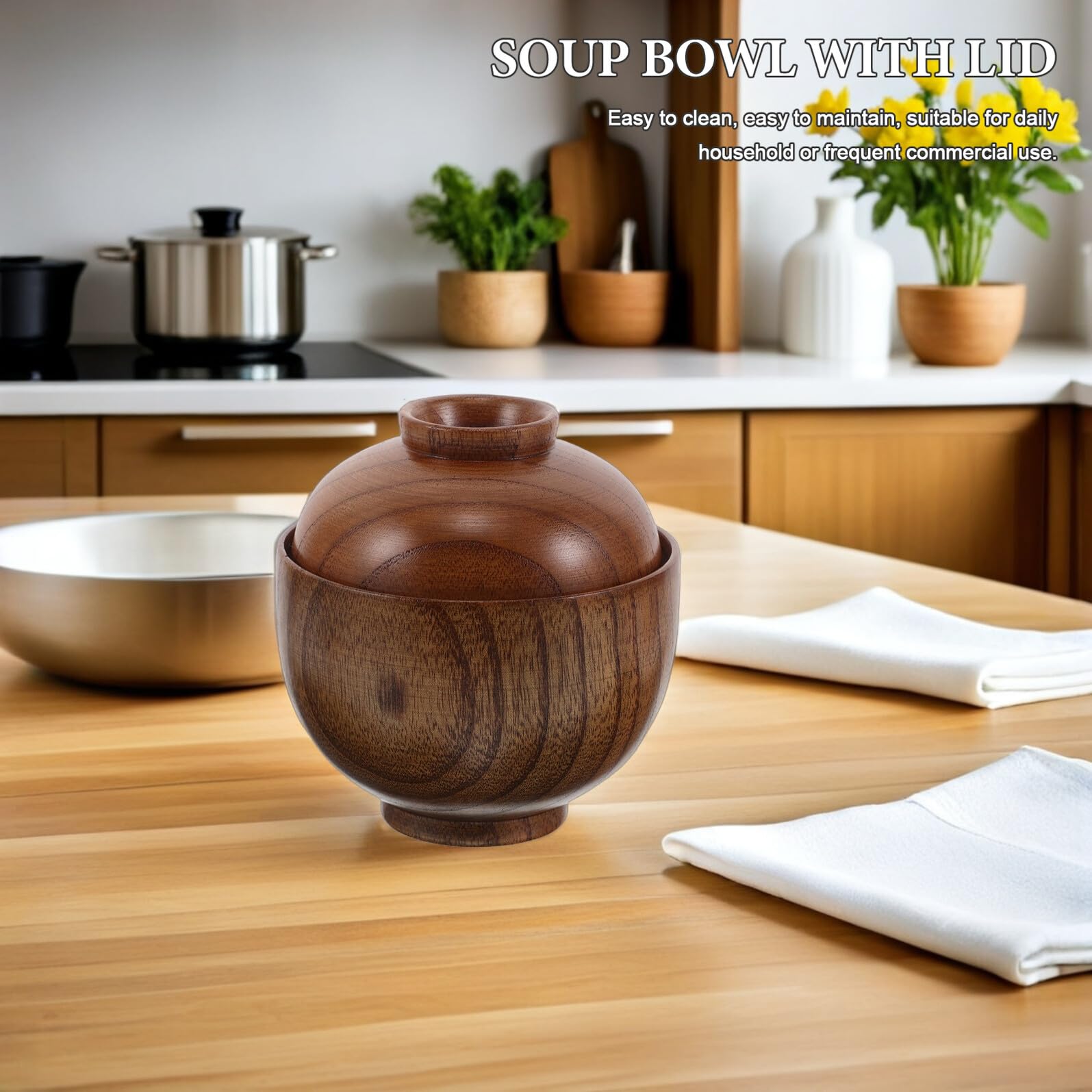 Tazón de sopa japonesa con tapa tazón de sopa de miso para ramen sushi y arroz cuenco multiusos para cocina asiática restaurante y hogar 9.50 x 9.50 x 9.50 cm