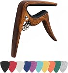 Walnut Ukulele Capo for Soprano, Concert, Tenor, Baritone with Felt Picks
