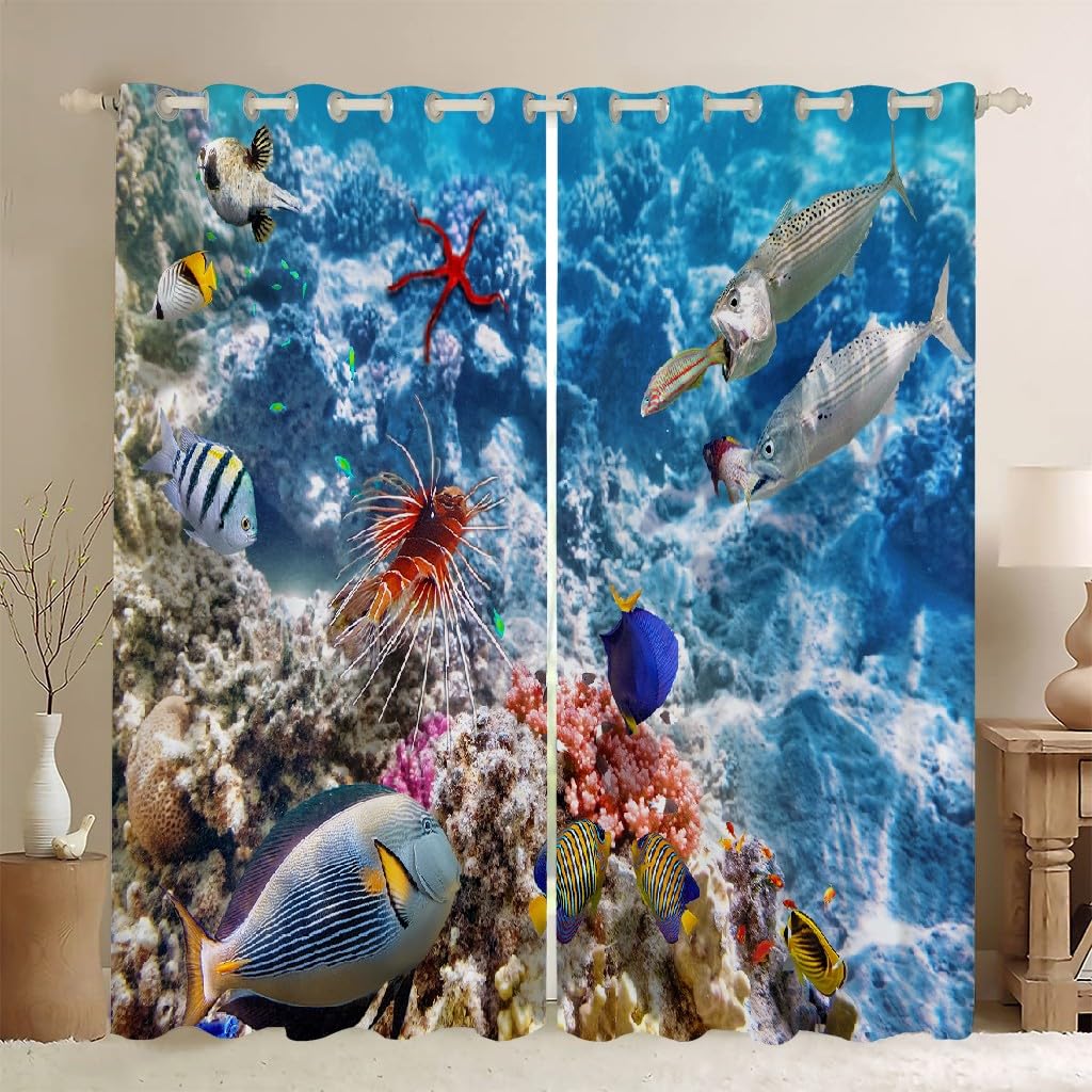 カーテン　遮光　魚　匿名配送 Amazon｜魚 遮光カーテン シーライフ 断熱カーテン3Dプリントされた