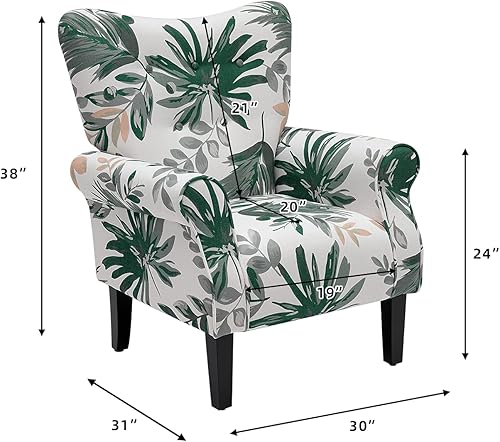 Miniatura 6 de MELLCOM Silla con respaldo de ala de mediados de siglo, moderna silla de respaldo alto de tela tapizada con patas de madera, sofá individual