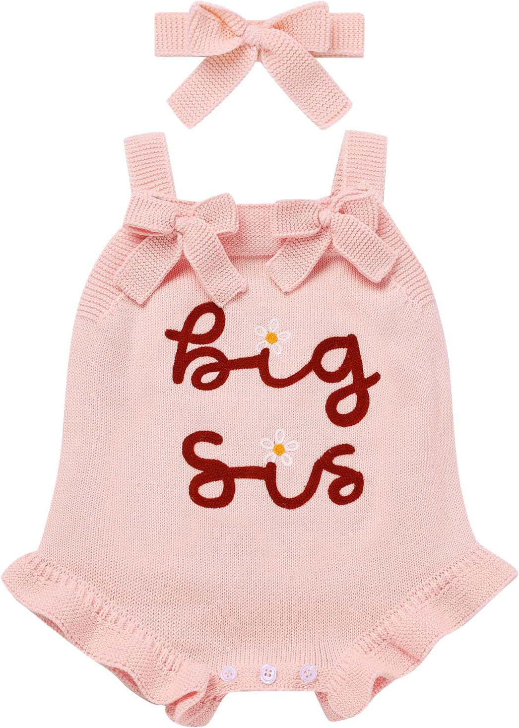 IDOPIP Baby Girls Embroidered Romper First Birthday Outfit Little Big Sister Knit Sweater Romper Cake Smash Photo Shoot Dress