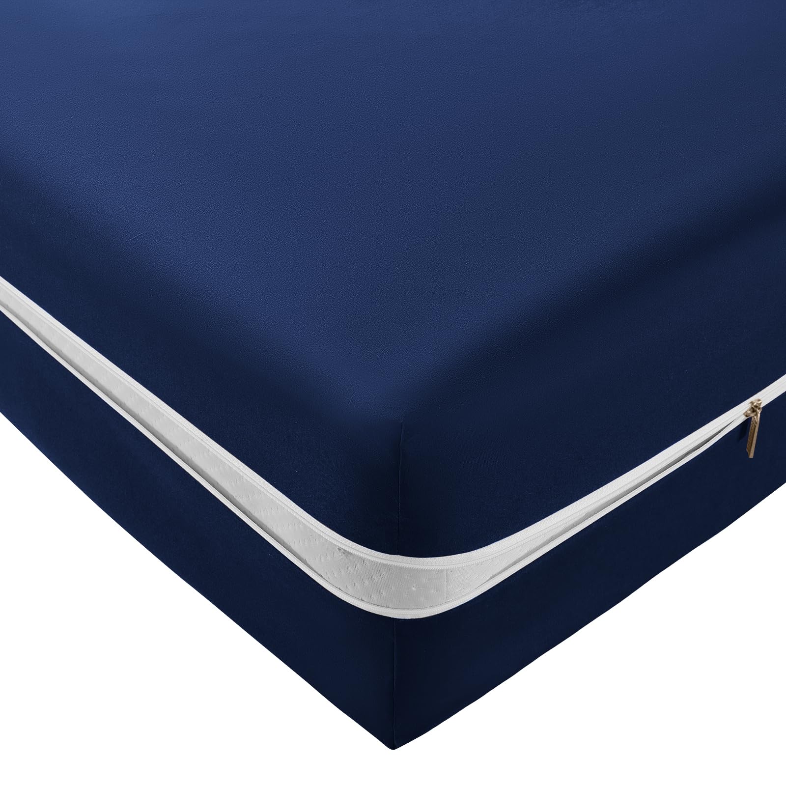 Photo 1 of SiinvdaBZX Zipper Fitted Sheet Queen Only, Ultra-Soft Microfiber Zippered Mattress Cover Protector Bed Bottom Sheet Cover for 12-16 Inch Deep Mattress, Navy Blue