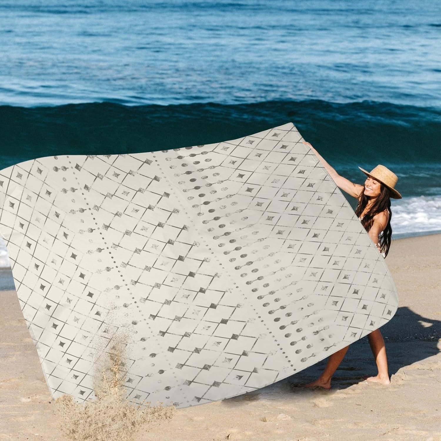 Polyester Beach Blanket Waterproof Sandproof, 10'X 9' Extra Large Oversized Beach Mat for 2-8 Adult, Quick Drying Lightweight & Durable Picnic Blanket for Outdoor, Travel, Camping, Hiking-Moroccan - Image 4