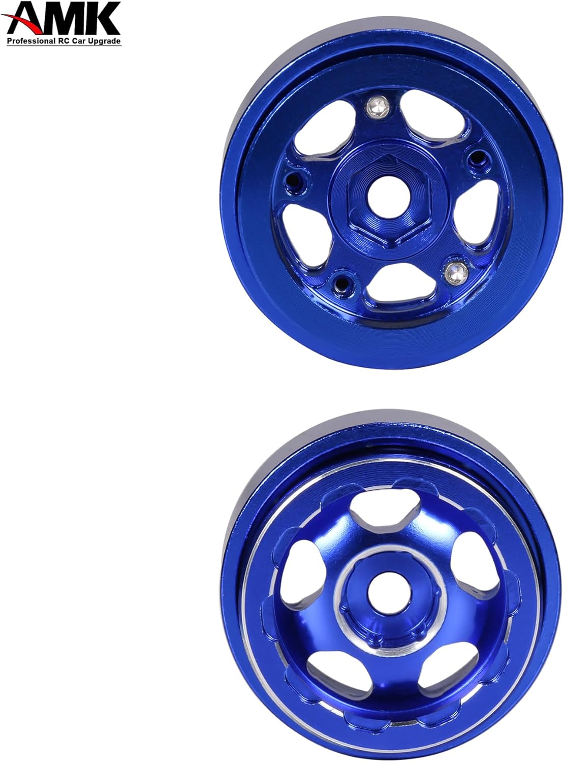 AMK Aluminum 1.0 Beadlock Wheels Rims 7mm Hex Hub 30 * 14.5mm with Negative Offset for 1/24 RC Crawler Axial SCX24 AX24 FCX24 1/18 Truck TRX4M Upgrades 4Pcs (Blue)