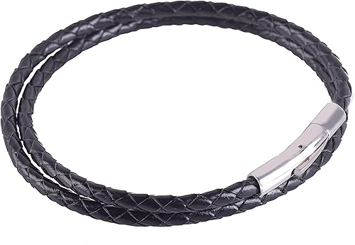 Miniatura 5 de KONMAY Collar con colgante de cuero trenzado, unisex, para adultos, cadena de acero inoxidable, estilo de cuero rústico