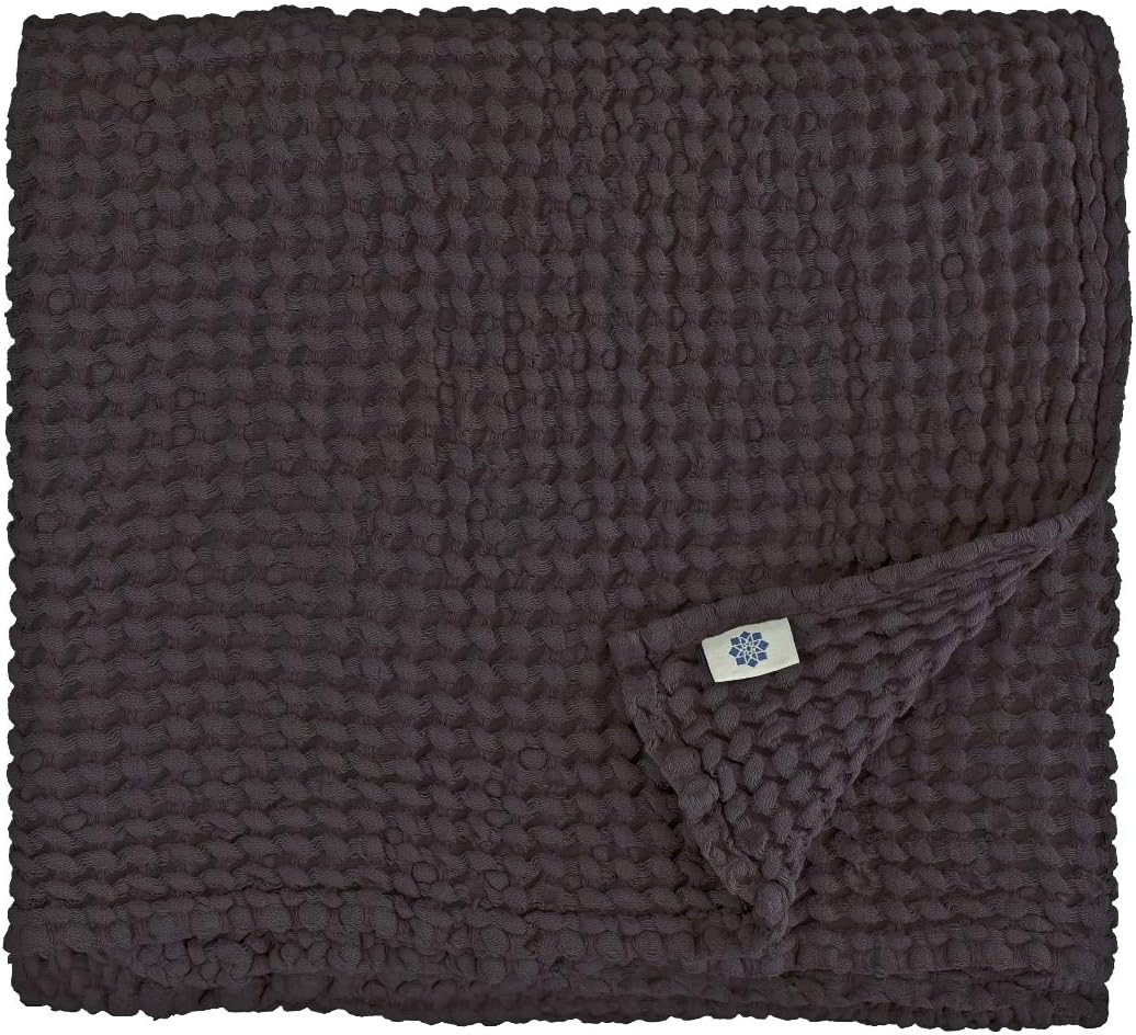 Linen & Cotton Extra Soft Washed Waffle Bath | Hand | Face | Guest | Beach | Baby Towel EZRA - 48% Linen, 52% Cotton - 80 x 100cm (32'' x 40''), Charcoal/Black