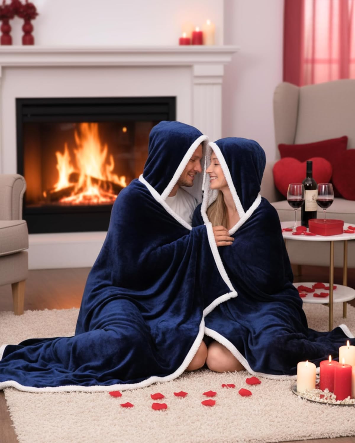 2 Pcs His and Hers Valentine's Day Gifts Wearable Blankets for Couples Embroidered Blanket Romantic Warm Couples Gifts for Valentine's
