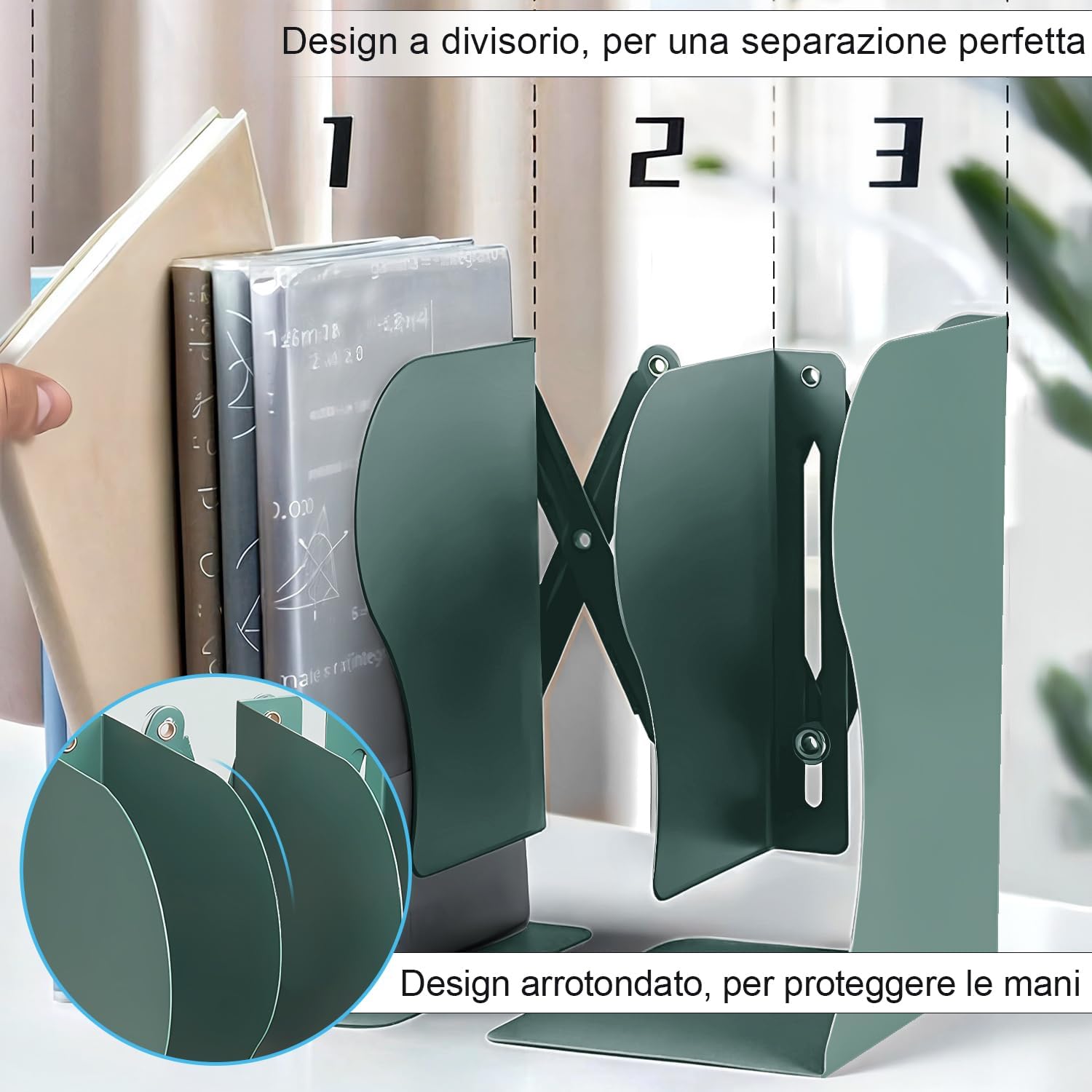 DARUITE Regolabili in Metallo Antiscivolo Fermalibri Biblioteca Verde 50 cm