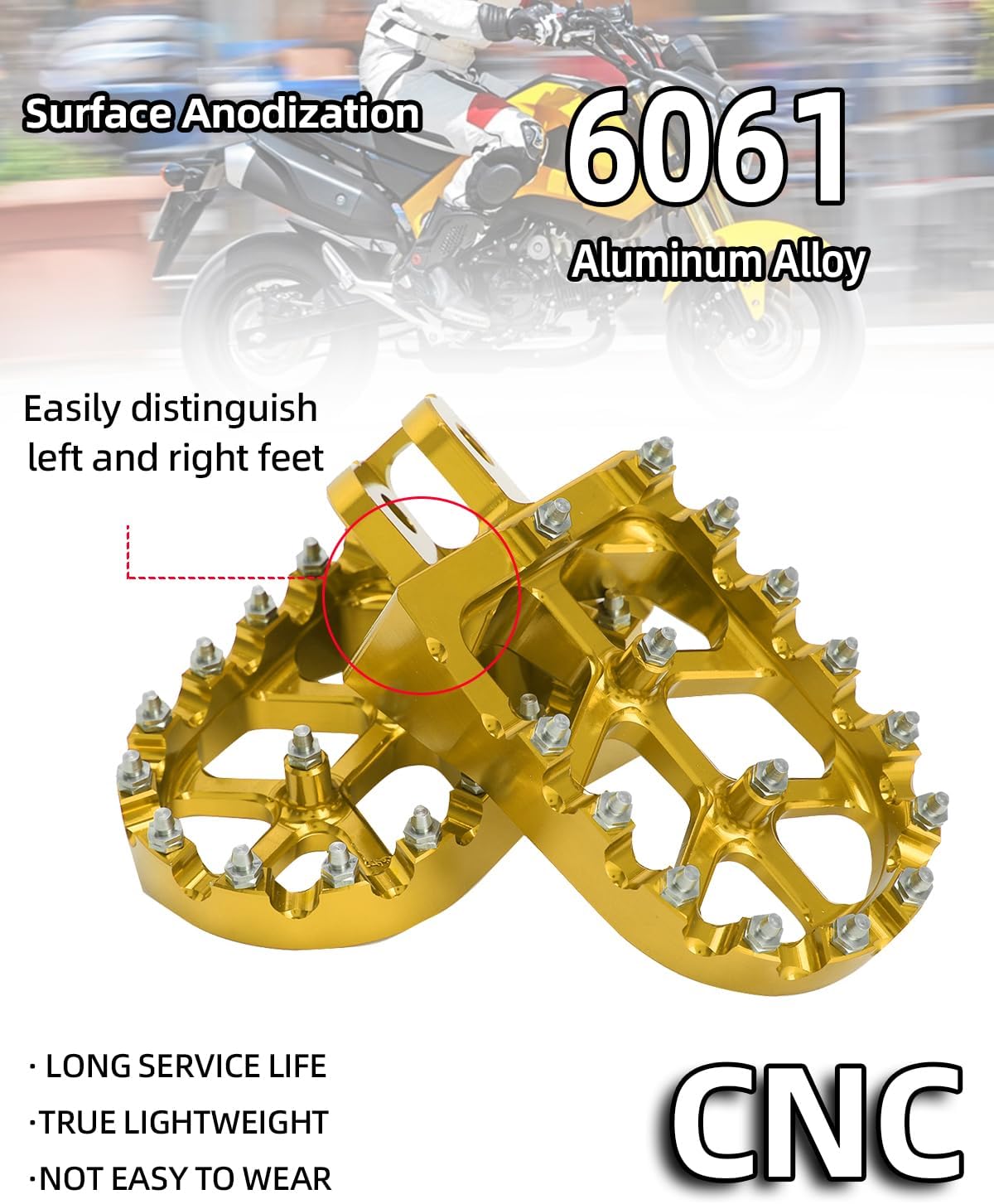 Motorcycle Foot Pegs,Footpegs Foot Pedal Rest CNC Aluminum with Springs Latches for Mini Bike MSX 125 Grom 2013-2025/Dax125/Grom Clone/Monkey 125 2020-2024/VADER 125 2013-2024-Gold