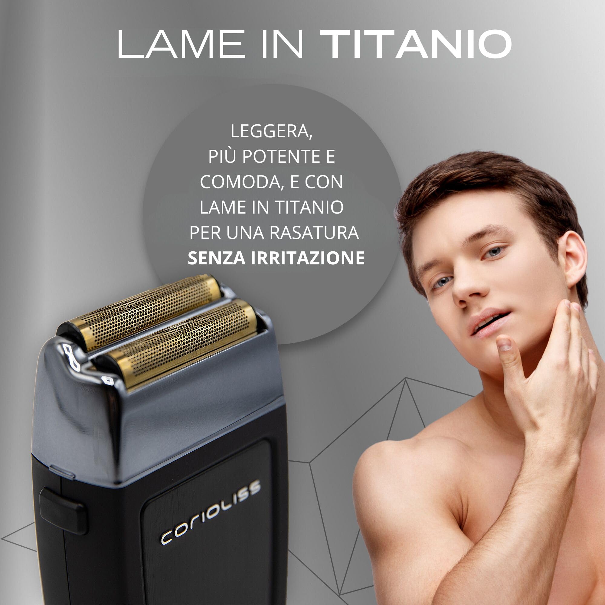 Corioliss The Shaver | Rasoio Elettrico Professionale | Lame in Titanio | Rasatura Precisa Uomo | Barba e Testa | Ricaricabile | Batteria 1,5 ore di utilizzo