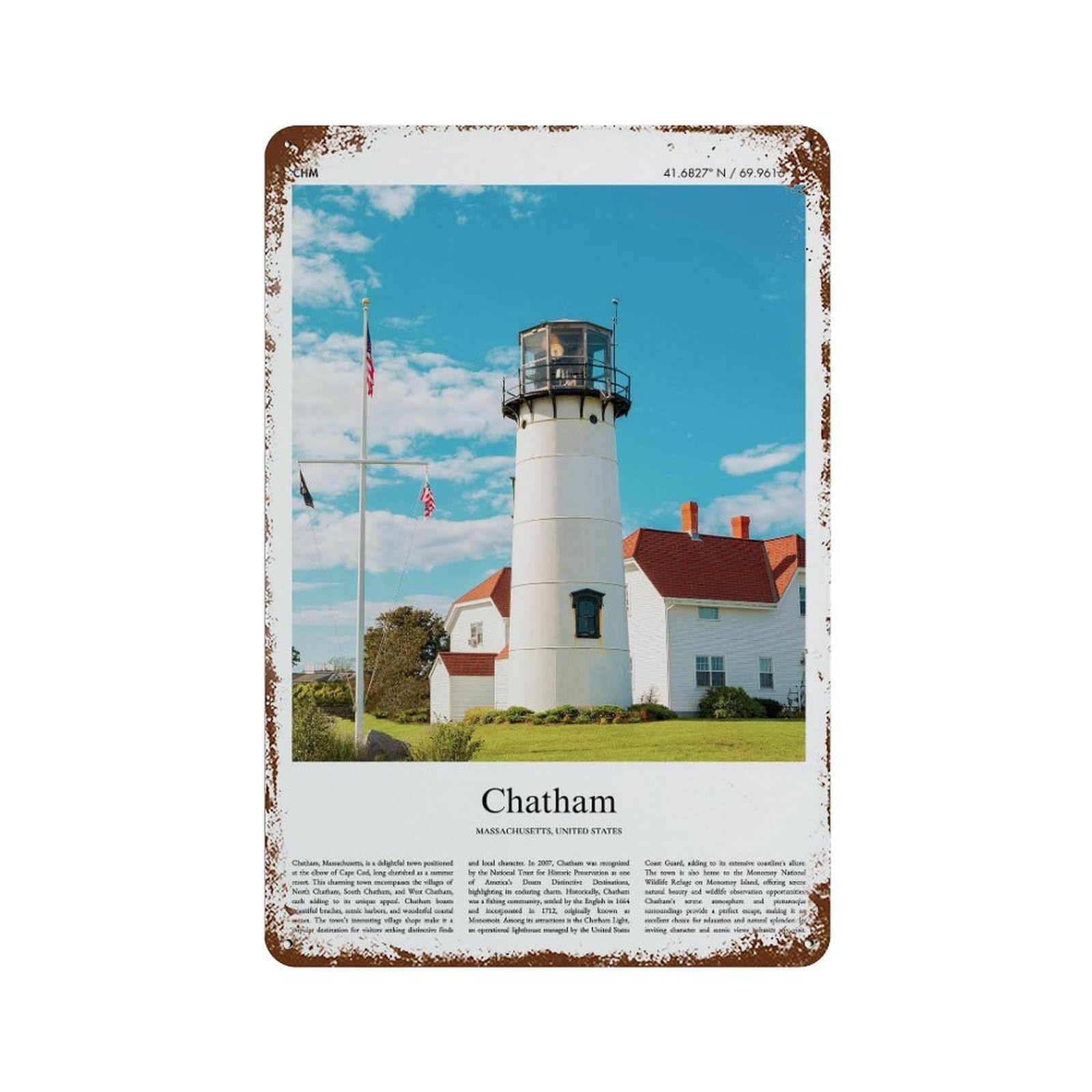 xiaoxiaoshen Chatham Massachusetts, United States, USA City Scenery Wall Decor Art Metal Tin Poster Modern Home Decor Art Home Bar Shop Decorations Vintage Sign 30x20cm