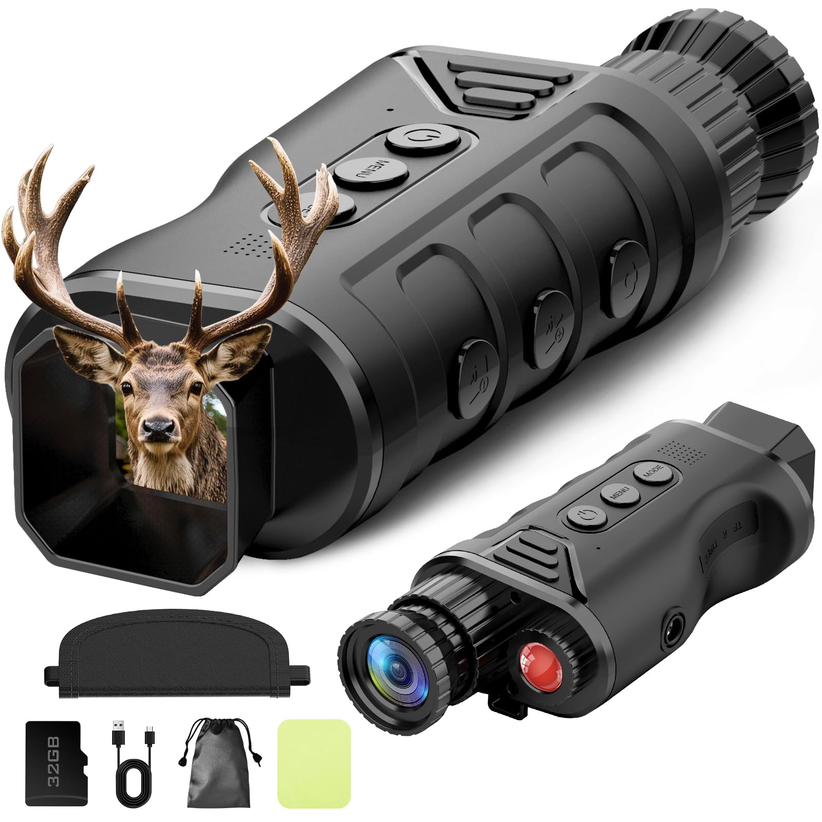 Night Vision Monocular, 2026 Upgraded Portable Handheld Scope for Hunting, Camping, Digital Infrared Night Vision Goggles with 16X Zoom and 2500mAh Battery, Support 1080P Camera & Video Recording Black